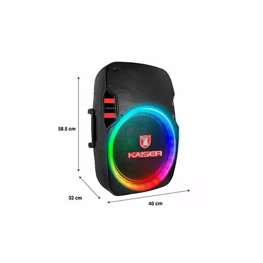 Bafle recargable KAISER 15" 25,000 w conmicrófono alámbrico y tripie