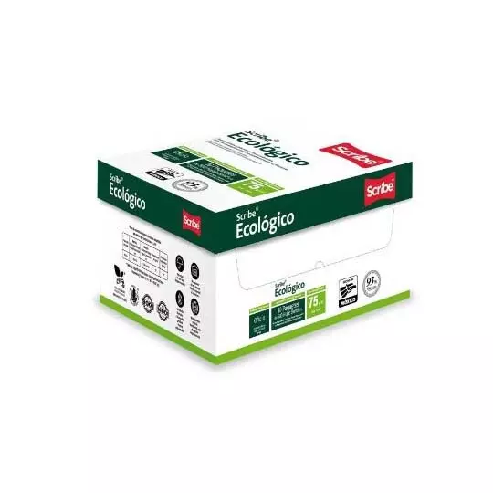 Caja de papel bond Ecologico Scribe tamaño oficio 93% de blancura  75gr.