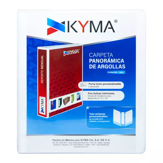 Carpeta panoramica KYMA carta blanca herraje en "D" de 0.5 pulgadas