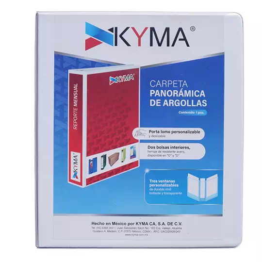 LM-Carpeta panorámica KYMA carta blanca cubierta mate herraje en "O" de 1.5"