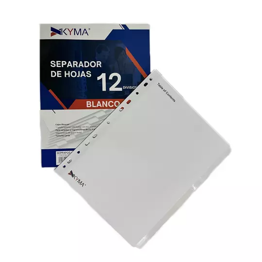 Separador de Papel KYMA con ceja Blanco con 12 Cejas.