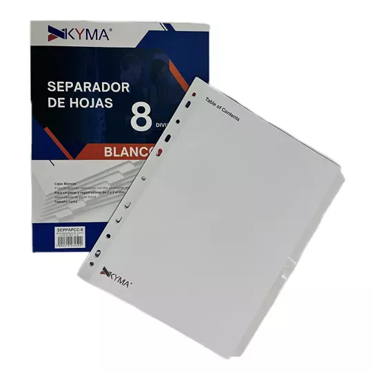 Separador de Papel KYMA con ceja Blanco con 8 Cejas.