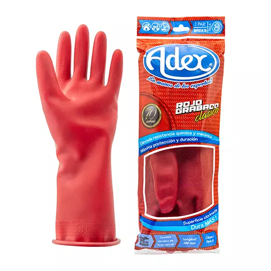 Guantes de hule Adex color rojo, N. 8.