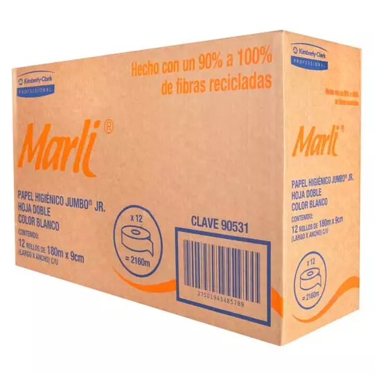 Papel Higiénico blanco Marli, caja c/12bobinas 180m jr mod 90531