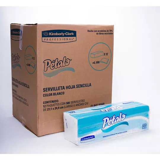 Servilletas blancas Petalo caja con 12 paq. 500 hjs.
