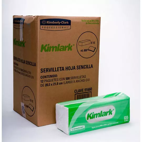 Servilletas blancas Kimlark caja con 12 paq. 500 hjs.