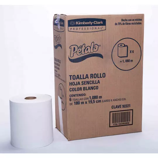 Toalla en rollo blanca Petalo de 180 m, caja c/ 6 bobinas