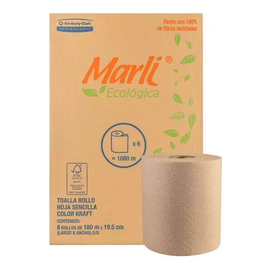Toalla en rollo kraft Marli de 180 m, caja c/ 6 bobinas