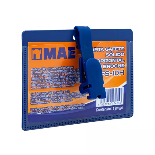 Gafete azul horizontal marca mae 1 pieza.