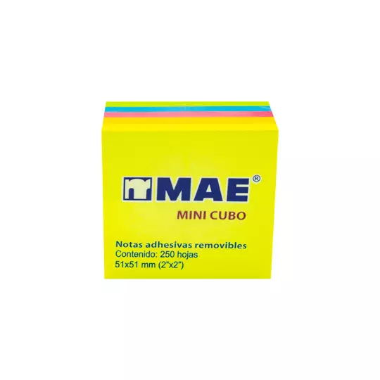 Notas Adhesivas MAE neón 2x2 pul block con 250 hojas de colores