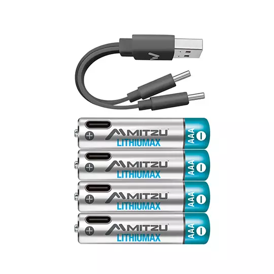 Pila recargable, litio MITZU Lithiumax AAA 1.5 Vcc de 390mAh,paquete con 4 pilas