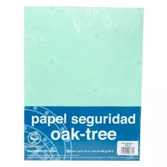 Paquete de papel seguridad Oaktree verdeclaro tamaño carta 90gr paquete con 100