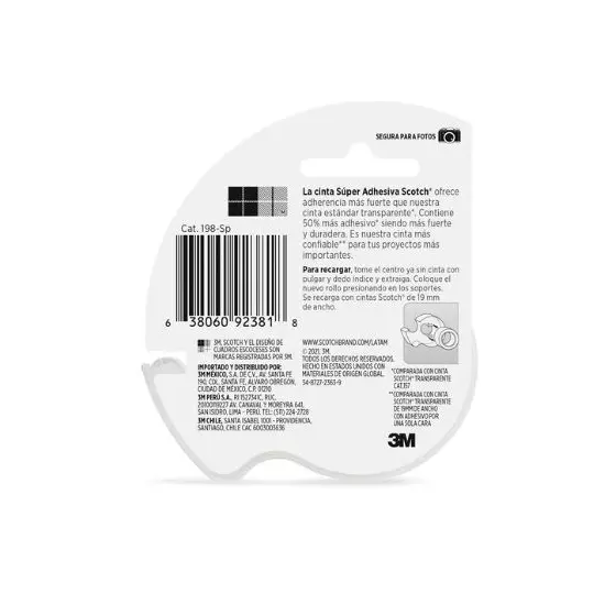 SCOTCH CINTA SUPER ADHESIVA DISPENSER MM X 16.5 M