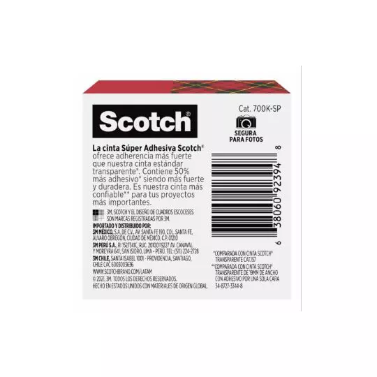 Cinta transparente Scotch Super Adhesiva 19mmx25.4m caja con 1 pieza