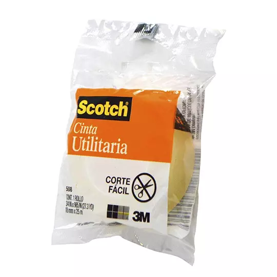Cinta utilitaria transparente 3M Scotch 508 Med: 18 mm x 25 m bolsa c/ 1 pieza