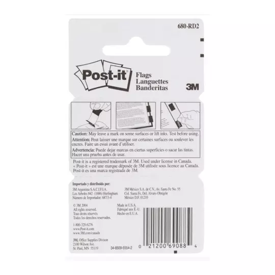 Banderitas adhesivas Post-It 3m color rojo 2 block con 50 banderitas c/u
