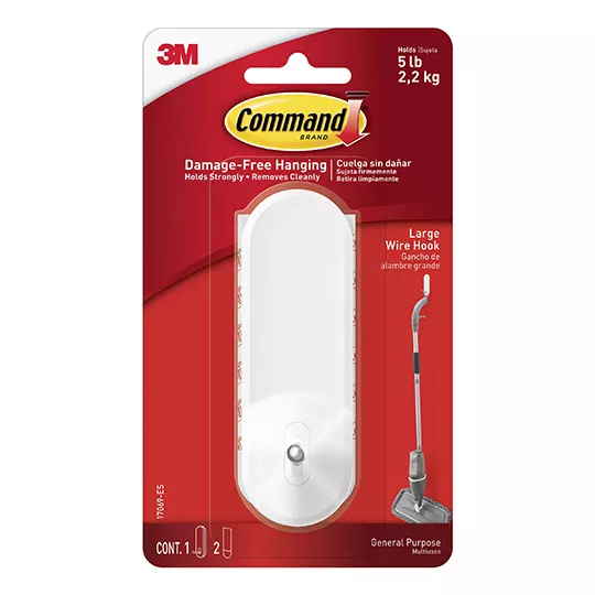 Gancho adhesivo Command para escoba o jalador, blanco Pack con 1 pieza