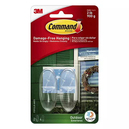 Gancho adhesivo para exteriores Command,Transparente Mediano Pack 2 piezas