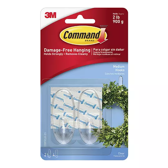 Gancho adhesivo para interiores Command,Transparente Mediano Pack 2 piezas