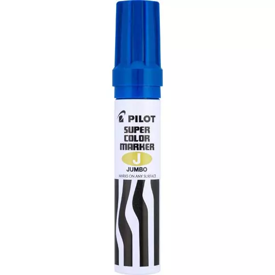 Marcador permanente Jumbo Pilot punta cincel hasta 12.5 mm, azul, caja c/12 pzs