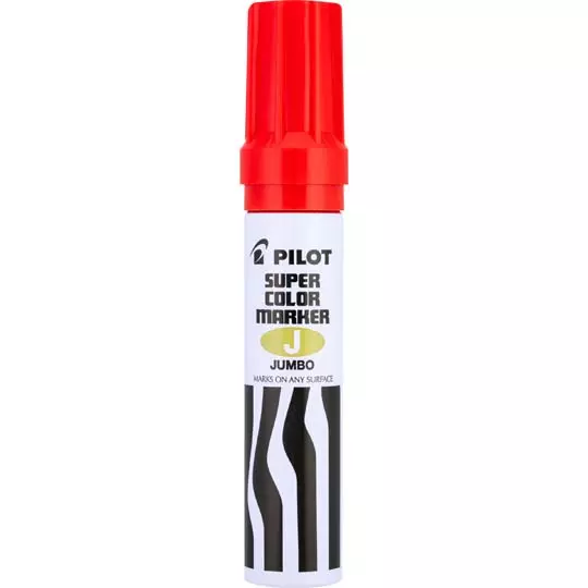 Marcador permanente Jumbo Pilot punta cincel hasta 12.5 mm, rojo, caja c/12 pzs