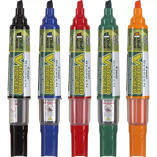 Marcador para pizarrón VBoard Pilot recargable punta cincel surtido c/5 pzs
