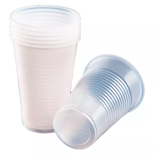 Vaso de plástico transparente PRIMO no. 10 caja con 20 paquetes de 50 pzas.