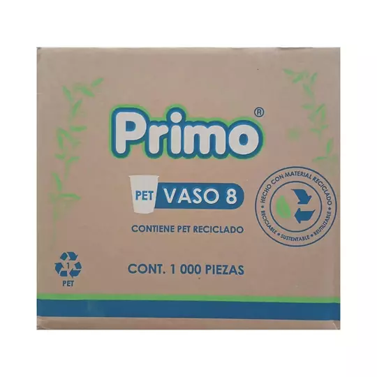 Vaso de plástico pet transparente PRIMO no. 8 caja con 20 paquetes de 50 pzas.