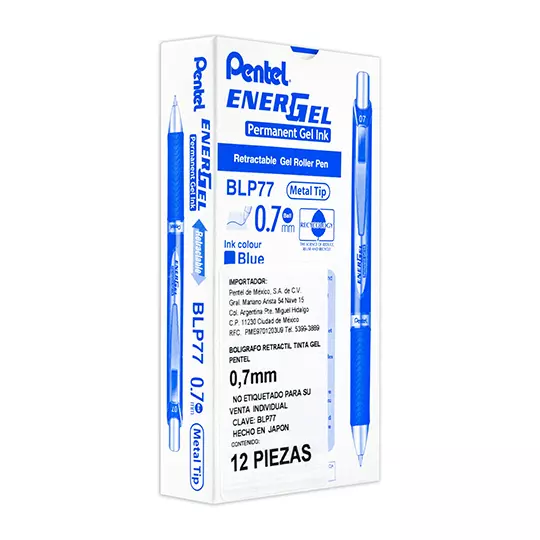 Boligrafo retractil antifraude Pentel Energel azul punto 0.7 caja con 12 pz