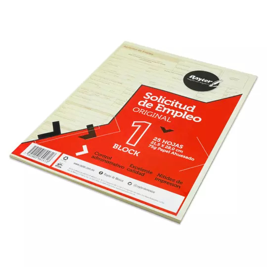 Solicitud de empleo Rayter, tamaño carta, color ahuesado, block 25 hojas