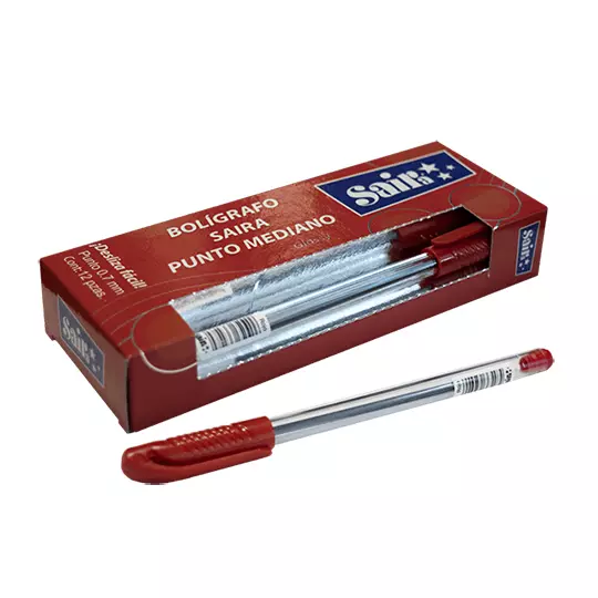 Bolígrafo SAIRA semi gel punto mediano 0.7 mm color rojo caja con 12 piezas