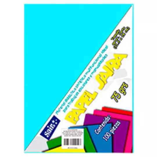 Paquete de hojas de color saira tamaño carta azul celeste 75 grs 100 hojas