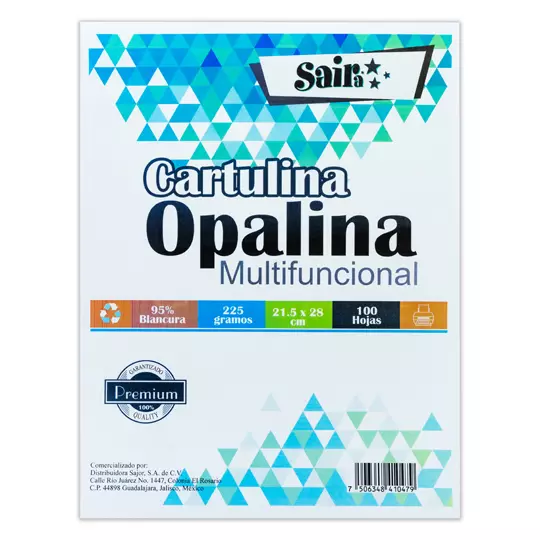 Paquete de cartulina opalina blancura 95%225gr.Saira tamaño carta paquete 100 hs