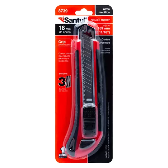Cutter profesinal con alma metálica santul de 15 cm de largo y navaja de 18mm