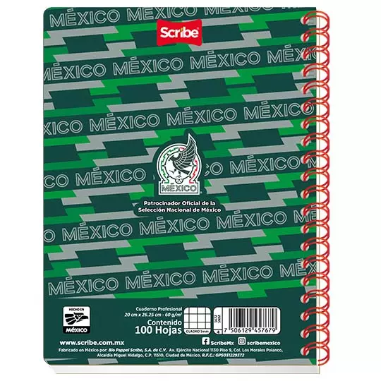 Cuaderno profesional SCRIBE Selección Mexicana cuadro chico (5 mm) c/ 100 hojas