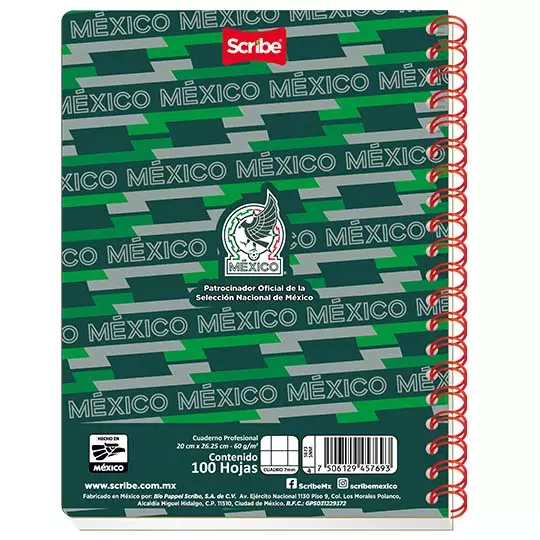Cuaderno profesional SCRIBE Selección Mexicana cuadro grande (7 mm) c/ 100 hojas