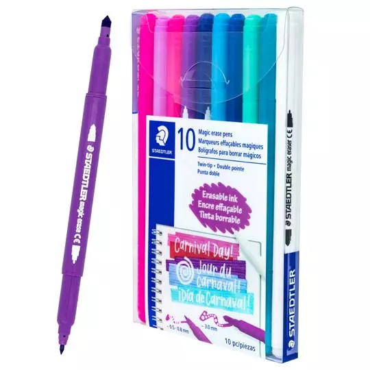Marcador Mágico Staedtler borrable doble punta, estuche con 10 piezas.