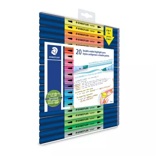 Resaltador de texto Staedtler doble punta estuche c/20 pzs.