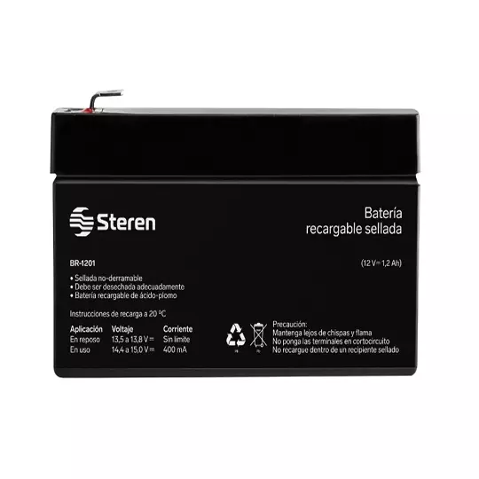 Batería sellada STEREN modelo BR-1201 sellada de ácido-plomo 12 Vcc 1.2 Ah