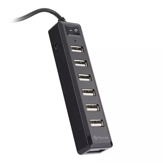 HUB USB de 7 puertos STEREN Usb-537 con eliminador de 2 A color negro