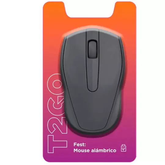 Mouse alámbrico T2GO con resolución de 1000 DPI sensor óptico en color gris