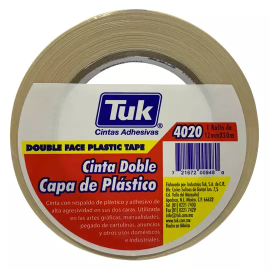 Cinta 4020 doble capa TUK 12mm x 50m 0, color blanco, 1 pza