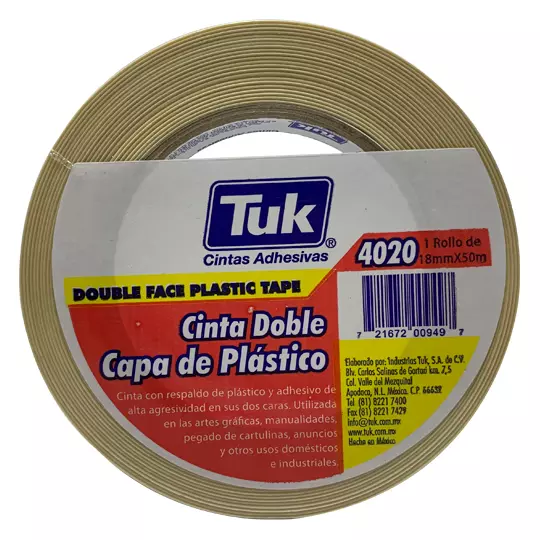 Cinta 4020 doble capa TUK 18mm x 50m 0, color blanco, 1 pza