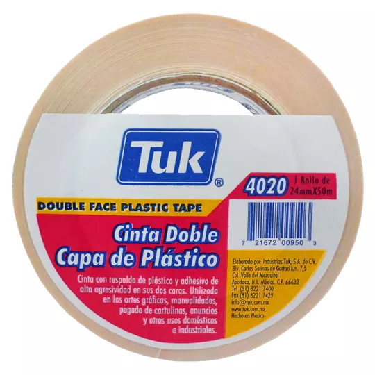 Cinta 4020 doble capa TUK 24mm x 50m 0, color blanco, 1 pza