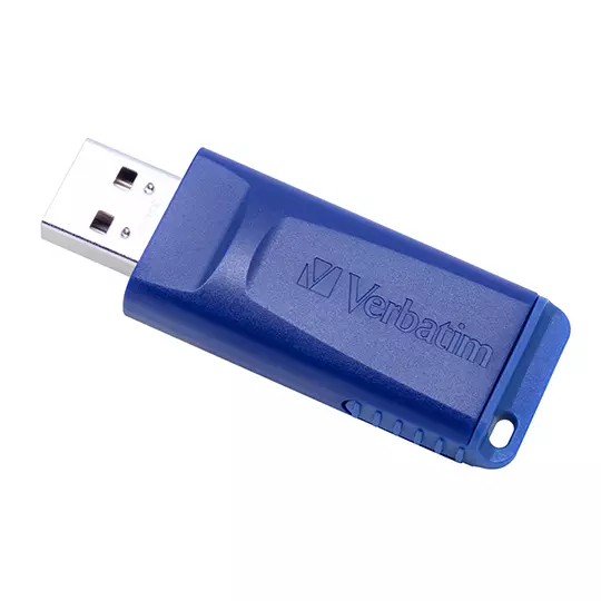 Memoria Verbatim USB 32GB retráctil azul.