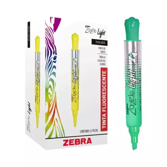 Resaltador ZEBRA Zazzle light fluorescente color verde caja con 12 pz