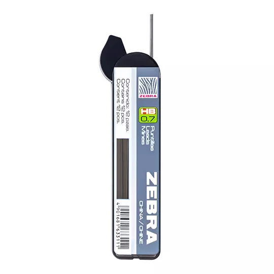 Puntillas de grafito ZEBRA HB punto mediano 0.7 mm tubo con 12 puntillas