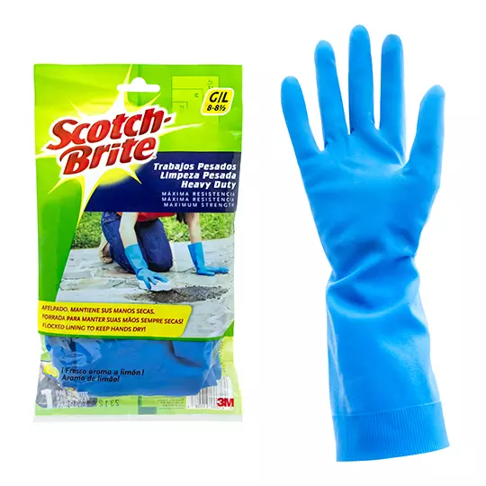Guantes de latex azules afelpados Scotch-brite 3M tamaño grande