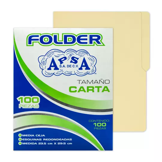 Folder crema APSA tamaño carta  , paquete con 100  piezas