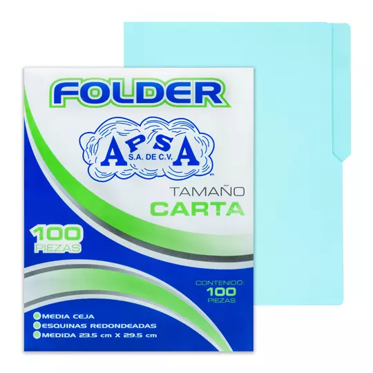 Folder azul APSA tamaño carta  , paquetecon 100  piezas
